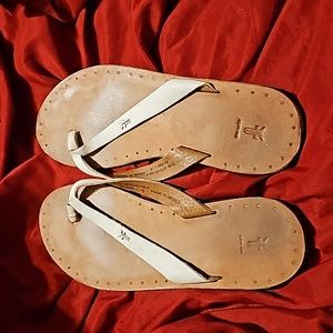 Frye White Strap Leather Flip Flop Sandals in Women's Size 8 1/2 m